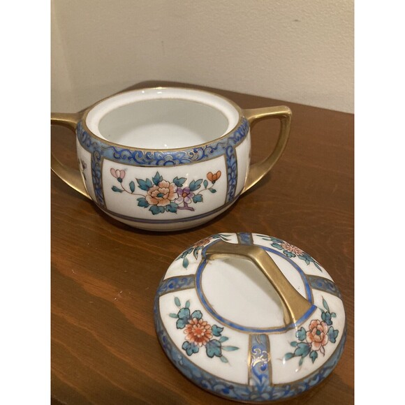 Vintage Nippon Hand Painted Floral Sugar & Creamer Set Floral - Picture 4 of 16